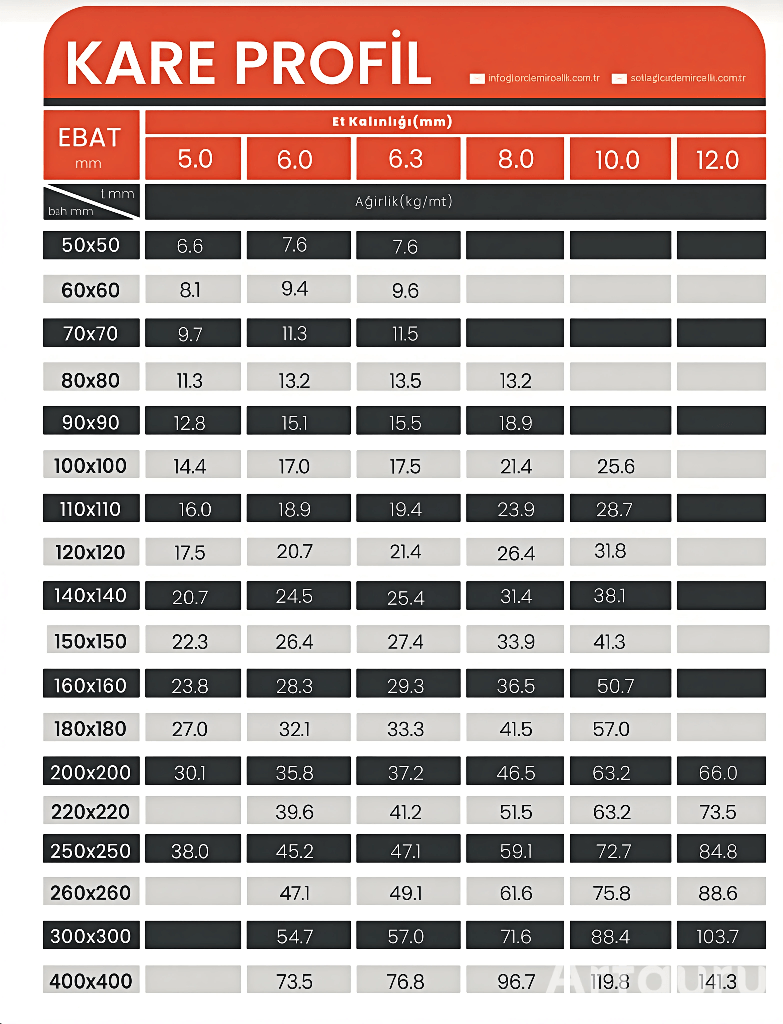 Kare ve Dikdörtgen Kutu Profil